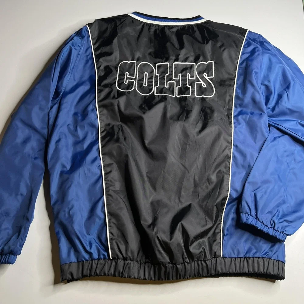 NFL Indianapolis Colts V-Neck Windbreaker Pullover Jacket Blue Black Mens Large